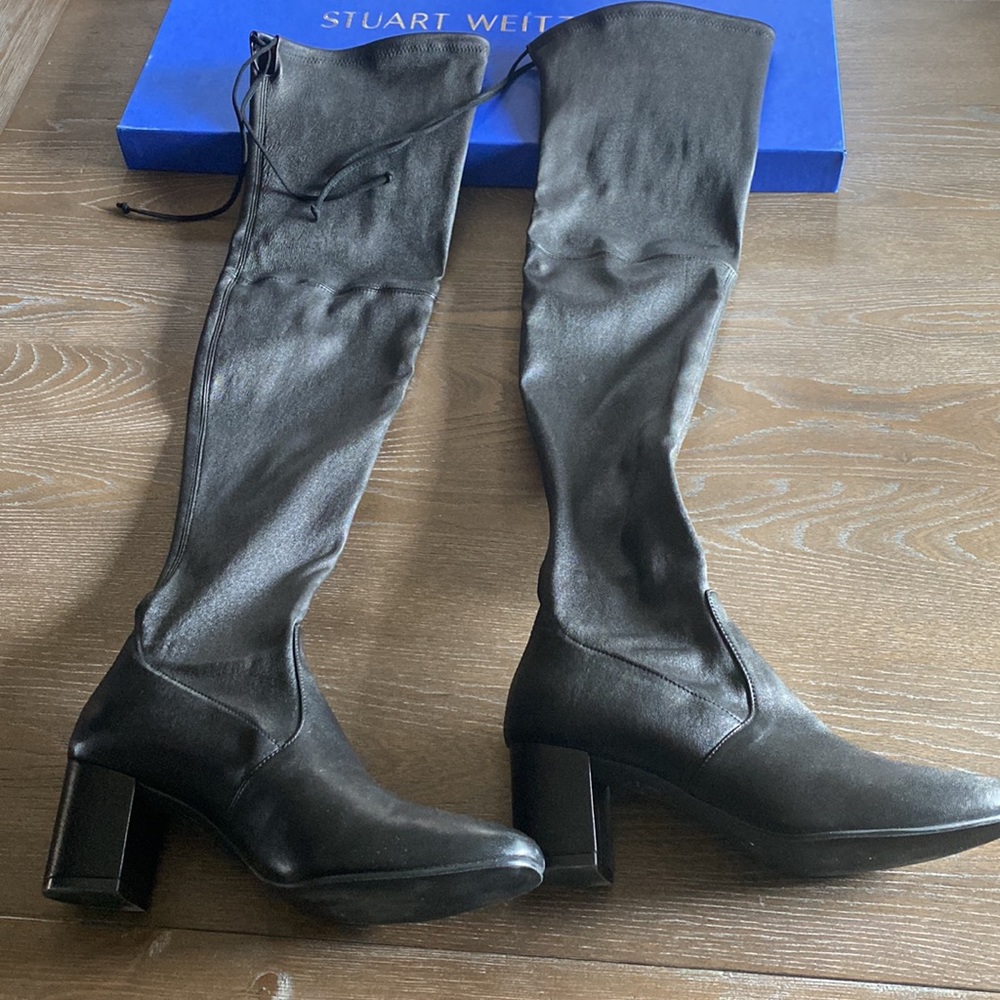 BNWT Stuart Weitzman Genna 60 City Boot - Black Nappa - 39/8.5